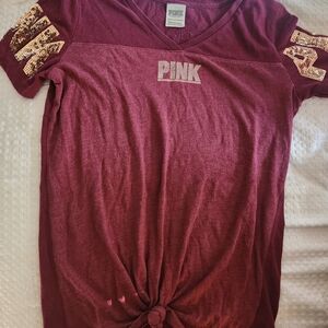 PINK Victoria's Secret Burgundy Sequin Sleeve Tee
